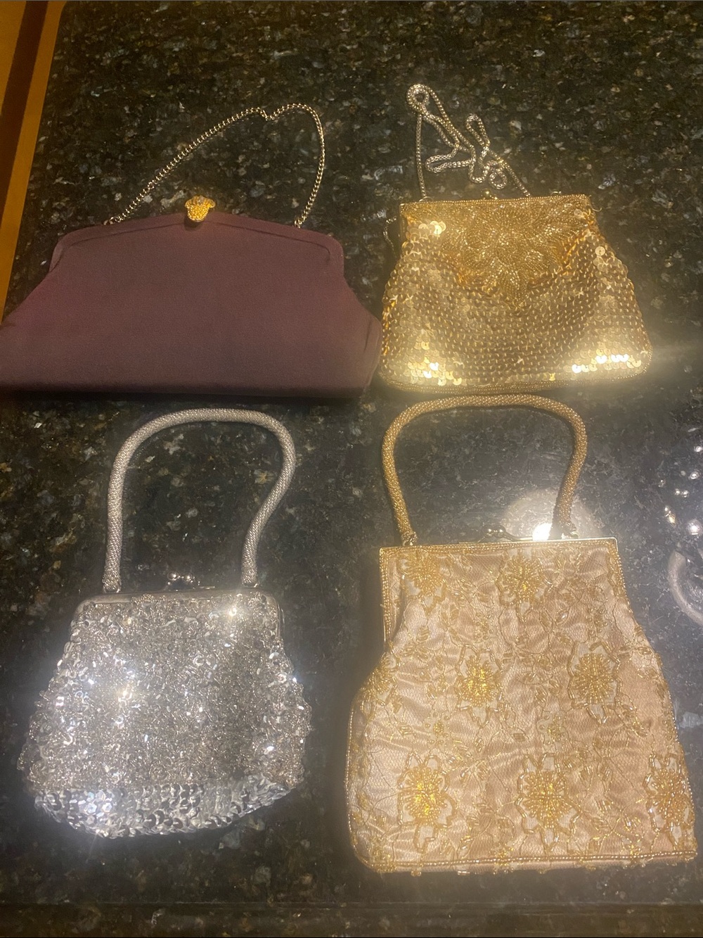 Lot of 4 Elegant Gold Floral Embroidered Evening Handbags